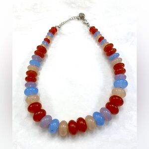 Vintage Liz Claiborne Red, Blue, Lavender & Cream Rounded Glass Bead Necklace